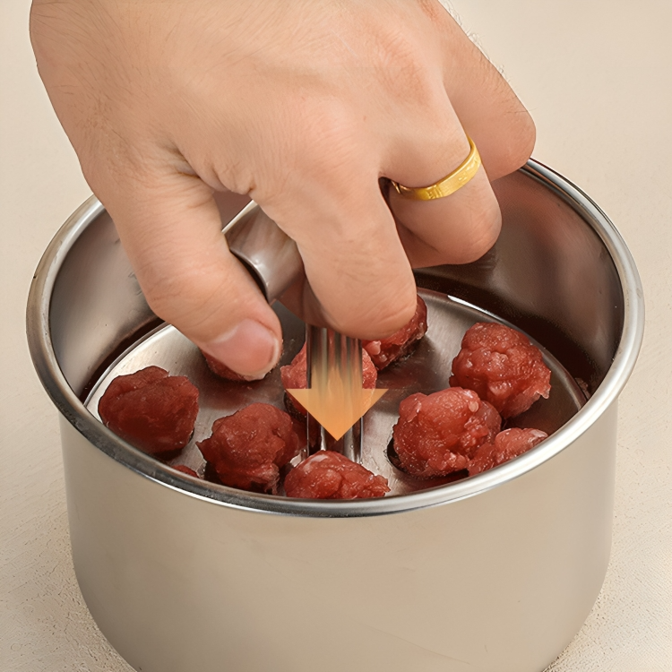 Stainless steel meatball maker ensuring uniform meatballs, making cooking and meal prep much easier.