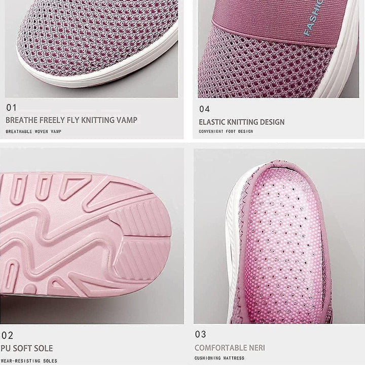 Side view of women's comfort shoes; designed for support & pain relief from edema.