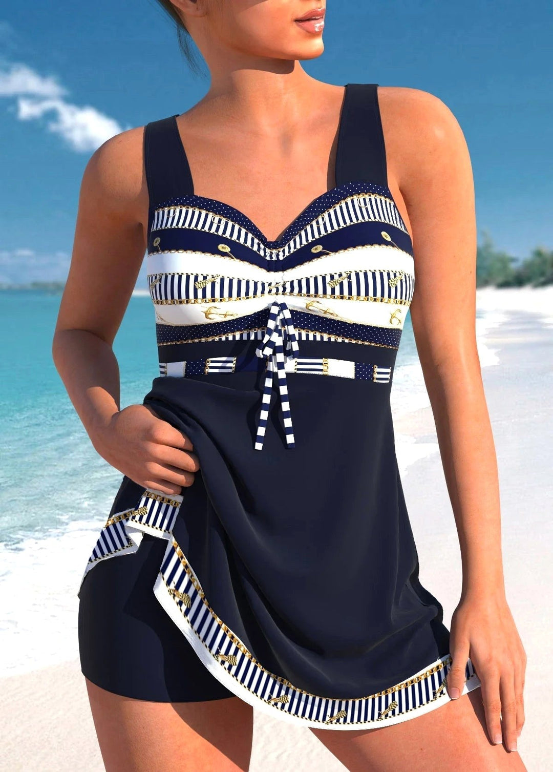 Stylish women's tankini swim top. Lightweight, comfortable beachwear for summer fashion and poolside elegance.