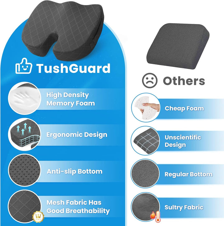 Memory foam car seat cushion, provides comfort and back support for drivers.