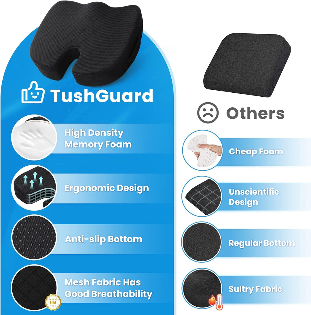 Memory foam seat cushion for improved posture & back support in the office.