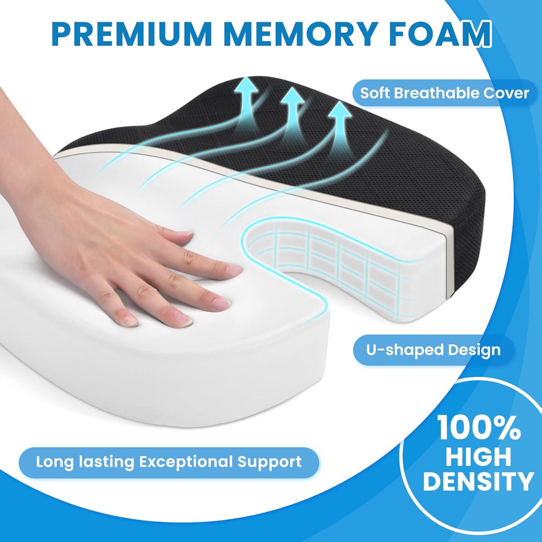 Car accessory memory foam cushion, ergonomic design for enhanced driver comfort.
