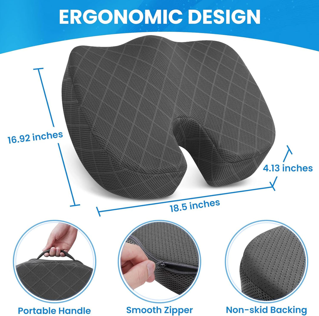 Car memory foam seat cushion for pain relief, travel comfort & improved posture.