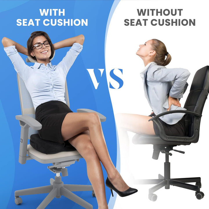 Portable memory foam seat cushion for car & office, provides superior pain relief.