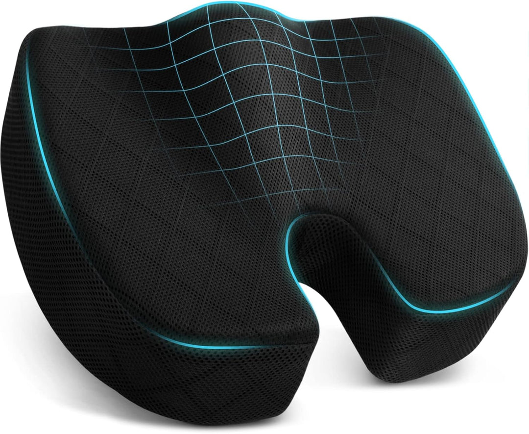 Soft memory foam seat cushion for desk chair, ideal for long sitting comfort.
