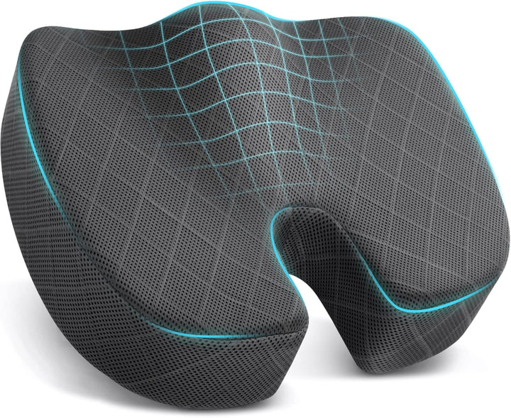 Memory foam seat cushion for office chair comfort, ergonomic design & back support.