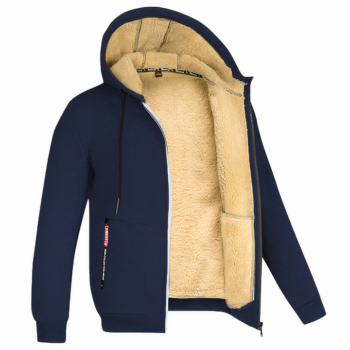 Everyday men's warm full-zip hoodie, great for layering as outerwear in fall/winter, casual comfort.