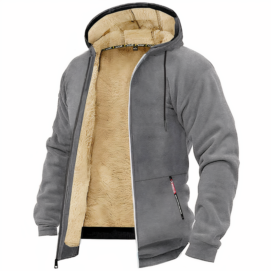 Men's comfortable zippered hoodie, perfect for activewear or casual outings. Warm for fall/winter.
