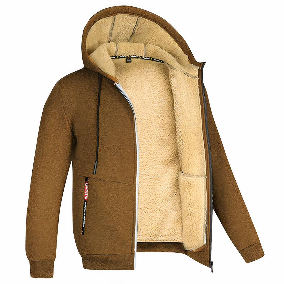 Men's warm zippered hoodie for ultimate comfort & easy layering. Casual style in cold fall/winter.