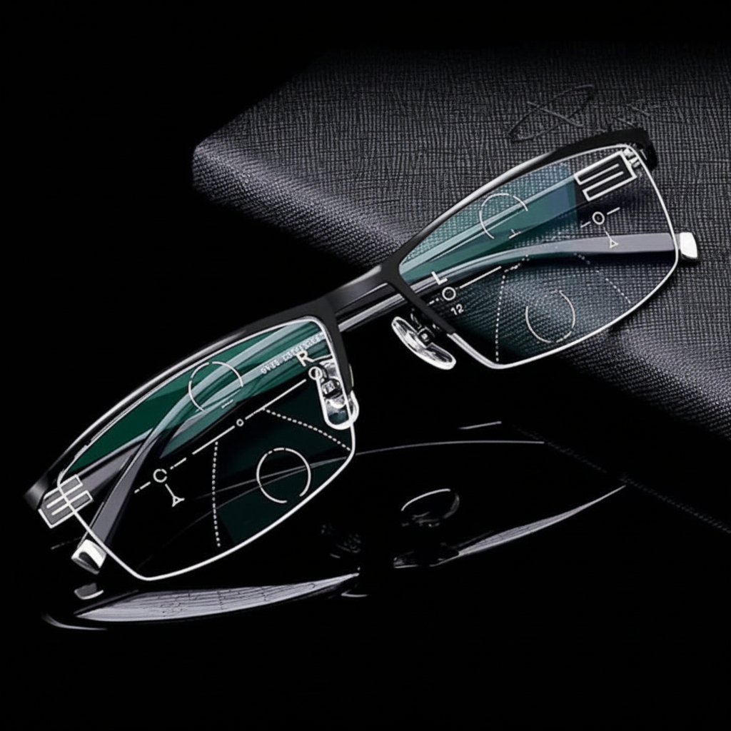 Smart glasses featuring German optics, anti-glare, and blue light protection for enhanced vision.
