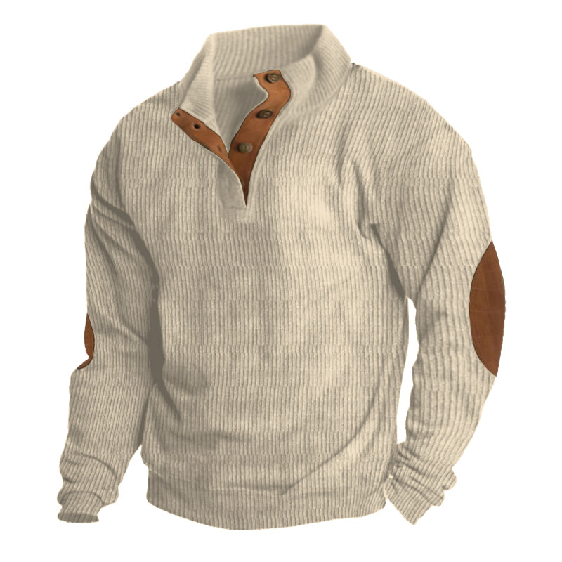 Man wearing the Men's Asher Outdoor Sweater on a mountain trail, showcasing its adventure wear style.