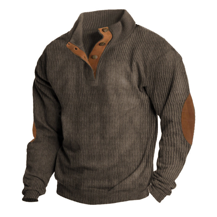 Lifestyle image of someone wearing the Asher Outdoor Sweater while setting up a tent, displaying its camping clothing function.