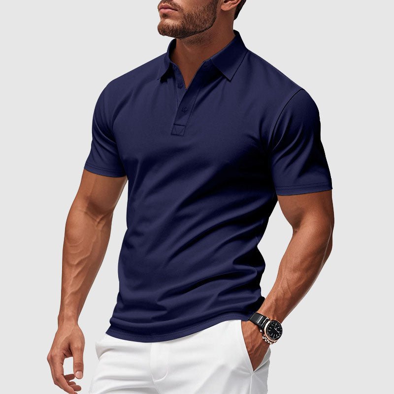 Men's performance polo shirt, short sleeve, comfortable & stylish for everyday casual wear.