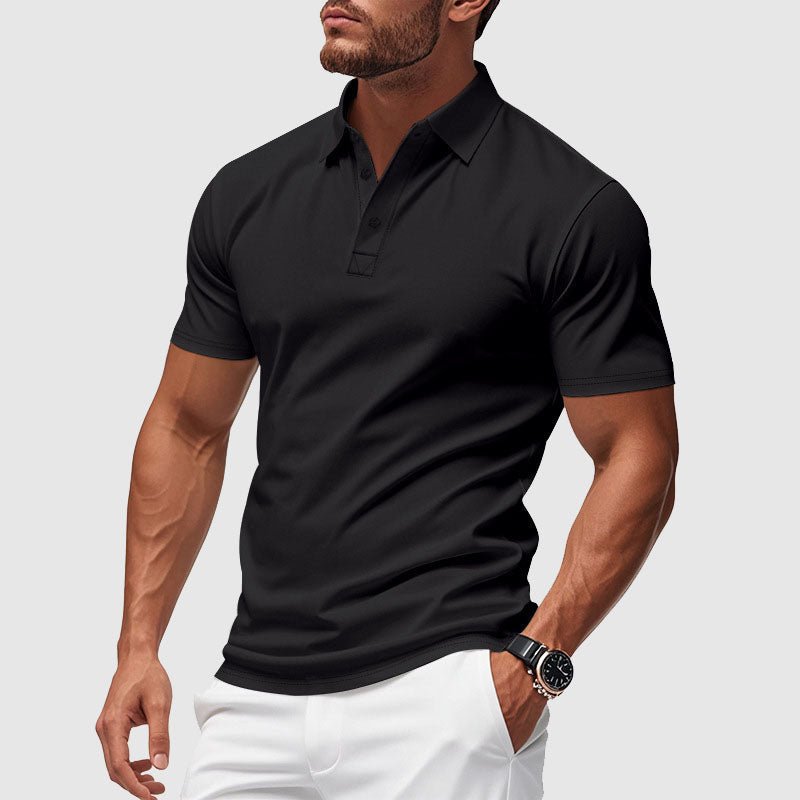 Comfortable men's performance polo shirt, short sleeve, ideal for golf, casual outings & everyday style.