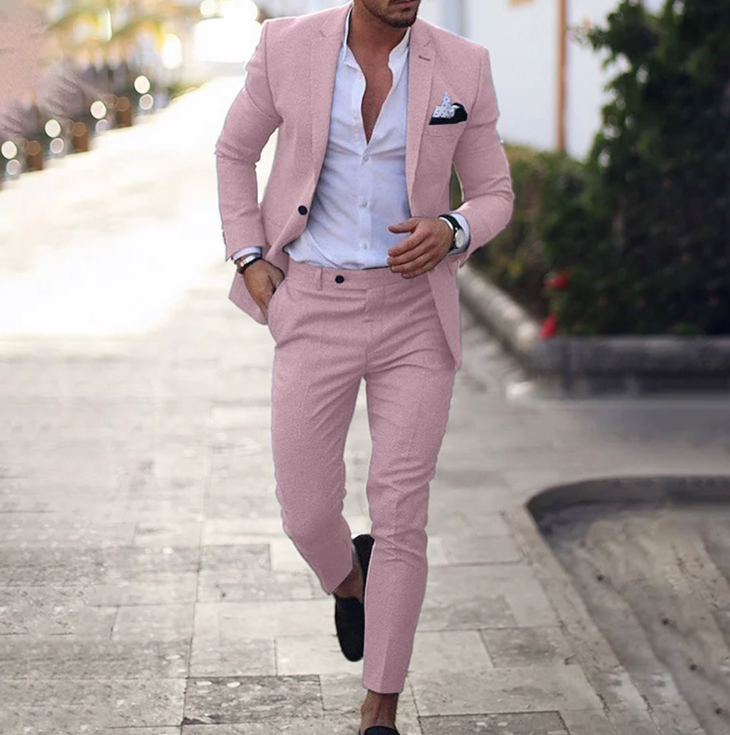 Lucas Men's stylish business casual suit set. Blazer and trousers deliver a professional and fashionable men's look.