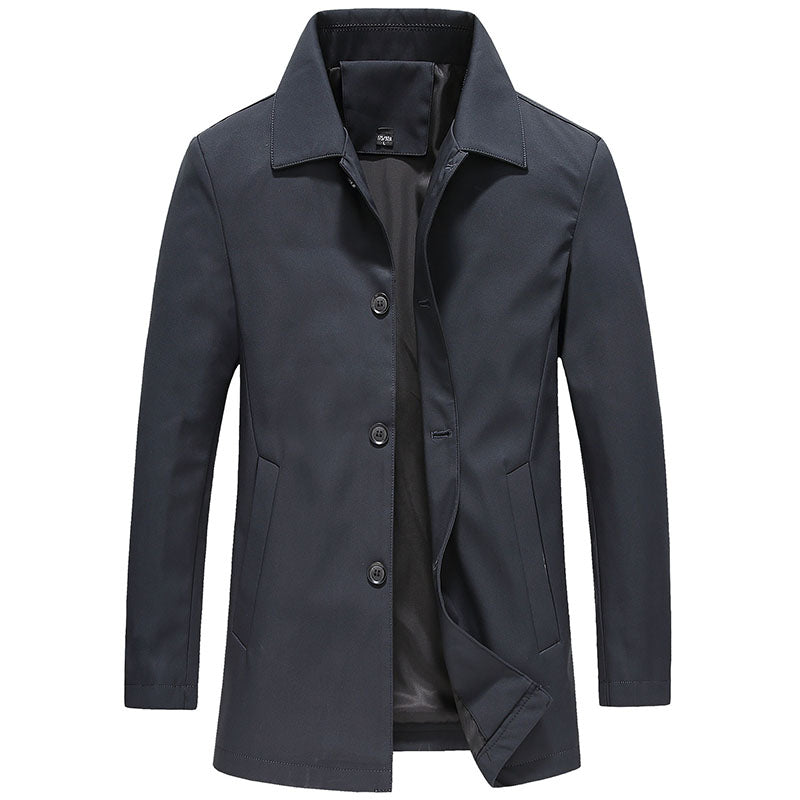 Versatile men's button-down collared jacket, great for everyday wear. A classic fit layering piece for fall and spring fashion.