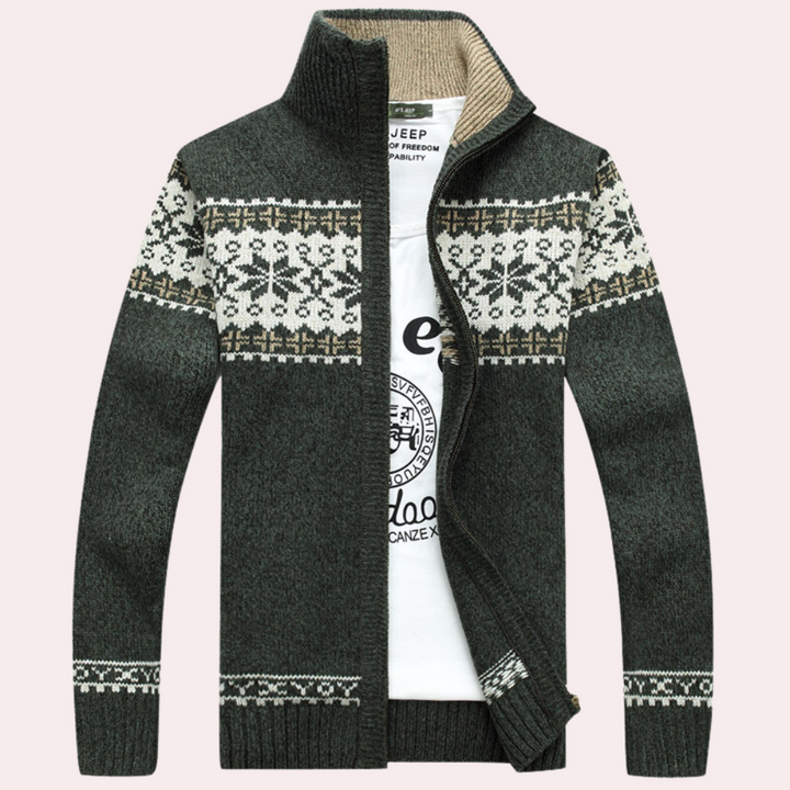 Stylish men's full zip patterned cardigan. Cozy long sleeve knit sweater, ideal for casual wear & layered looks.