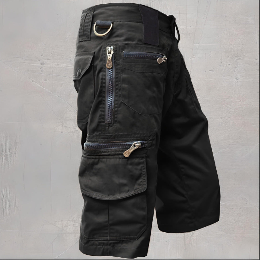 Men's durable tactical cargo shorts for outdoor adventures, perfect for hiking and utility wear.