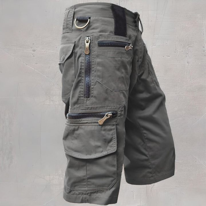 Men's adventure cargo shorts, durable and tactical, ideal for hiking, with multiple utility pockets.