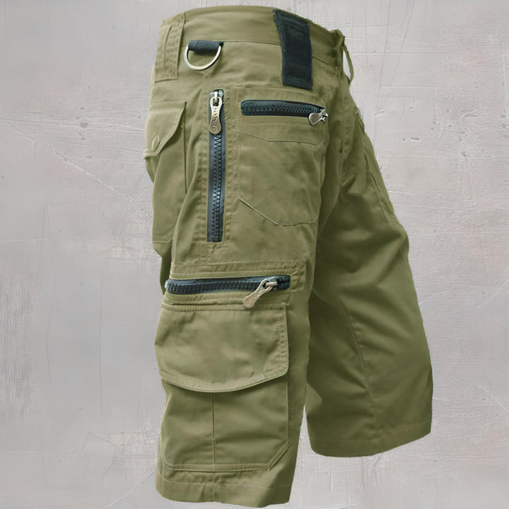 Utility men's cargo shorts, durable tactical design for hiking, outdoor wear & daily casual use.