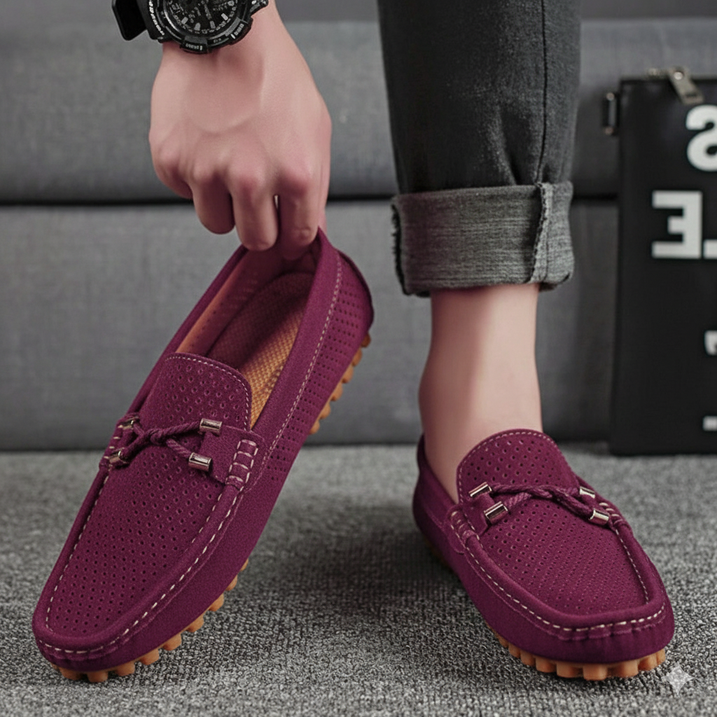 Detailed shot of the stitching on men's breathable slip-on loafers