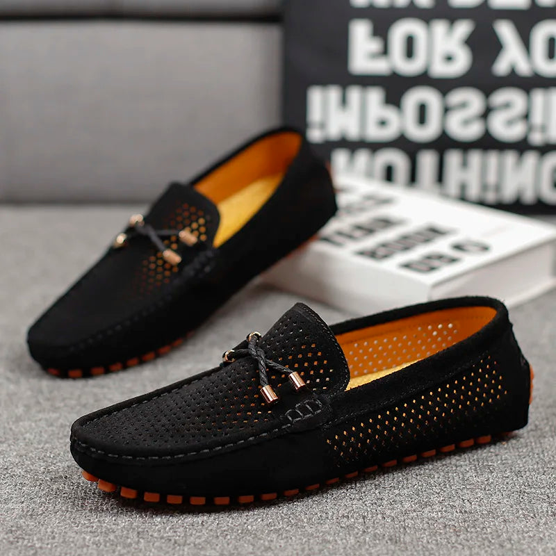 Front view of men's breathable loafers, showcasing the classic design