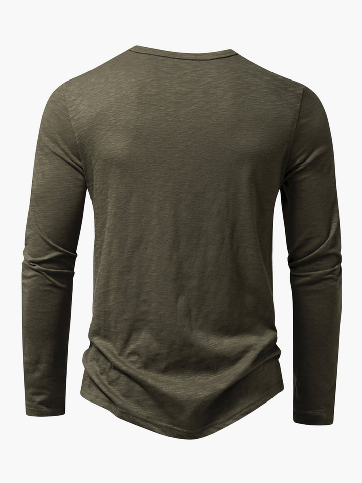 Wardrobe staple: men's long sleeve henley shirt in a soft fabric.