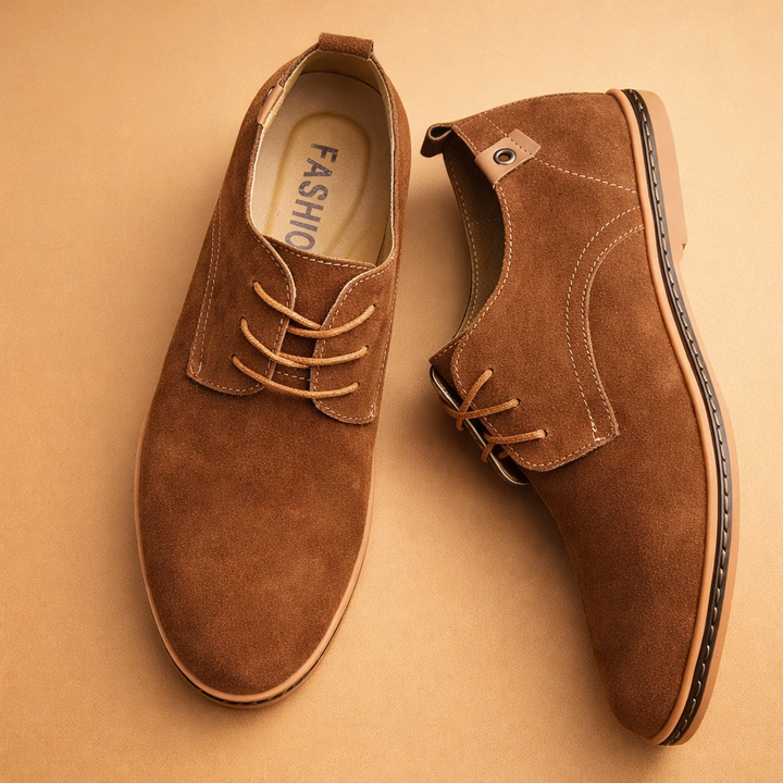 Men's fashion footwear: elegant lace-up oxfords in a versatile neutral color.