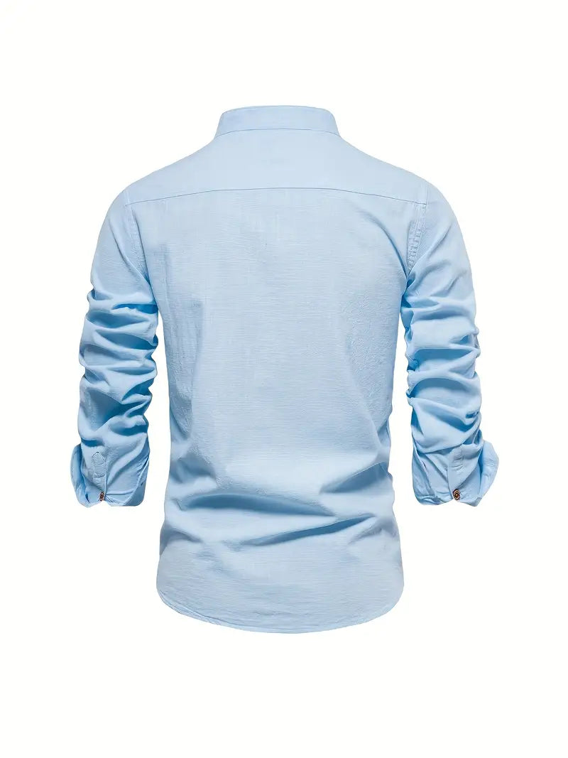 Embroidered men's button-up long sleeve casual shirt, perfect for spring, summer, and autumn fashion.