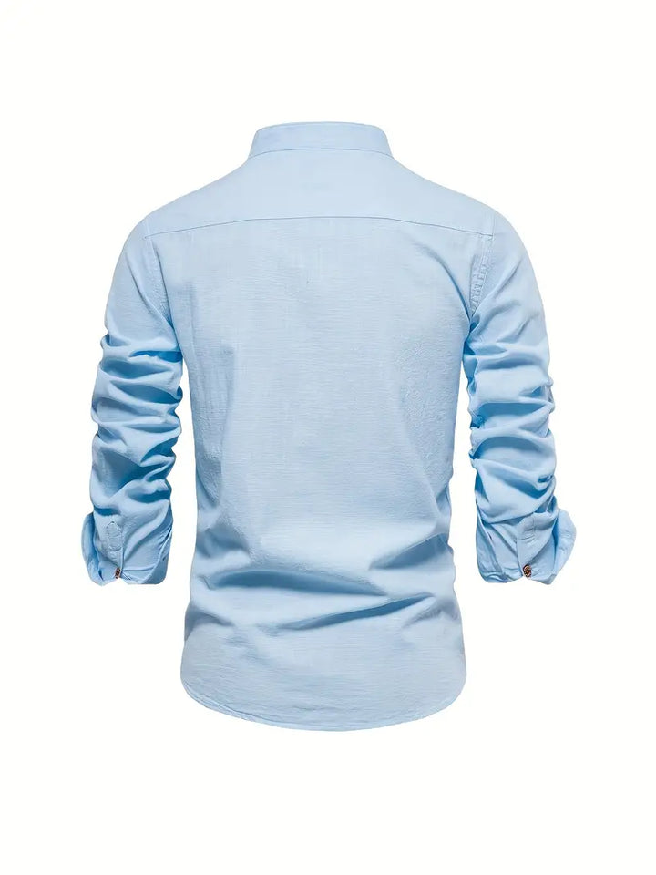 Embroidered men's button-up long sleeve casual shirt, perfect for spring, summer, and autumn fashion.