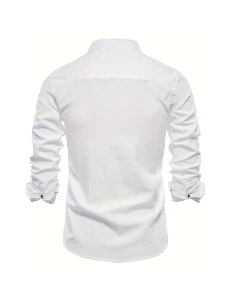 Solid color men's regular fit long sleeve button-up shirt, a versatile top for everyday casual style.