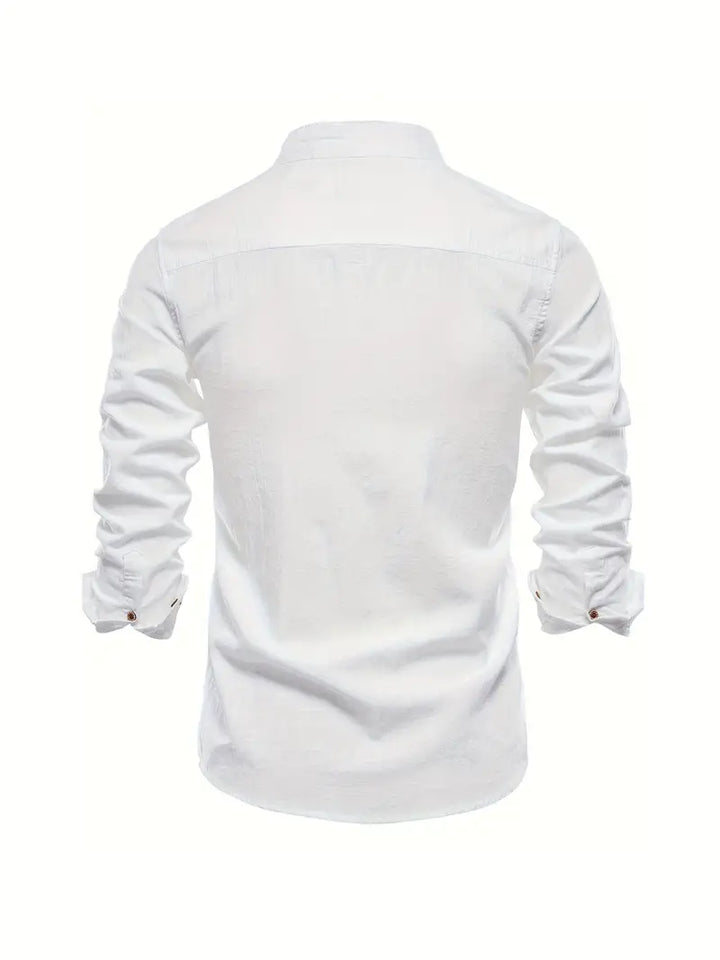 Solid color men's regular fit long sleeve button-up shirt, a versatile top for everyday casual style.