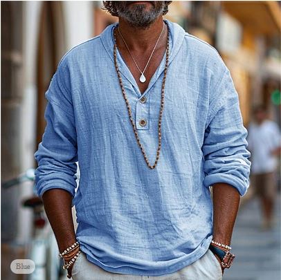 Stylish men's popover shirt, lightweight & comfortable for summer holidays, beach wear, or casual outings.