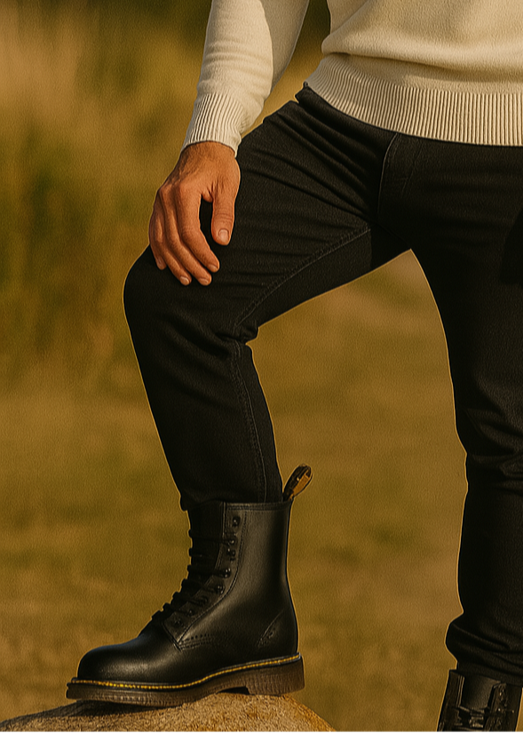 Close-up of men's brown suede Chelsea boots, showcasing side elastic panels and durable sole.