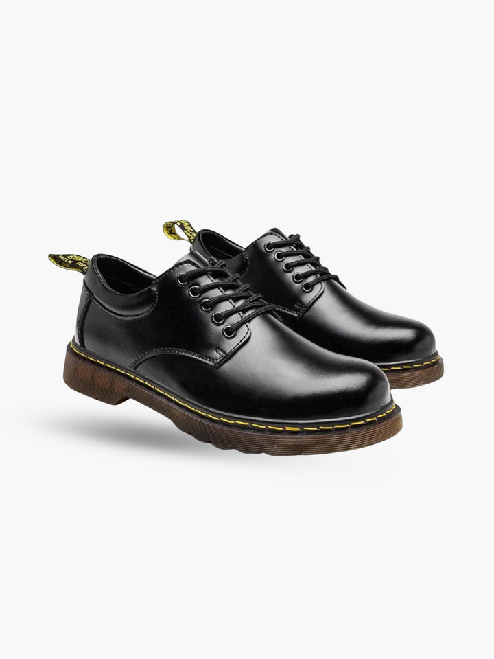 Men's classic black leather Derby lace-up shoes for versatile everyday style and formal occasions.