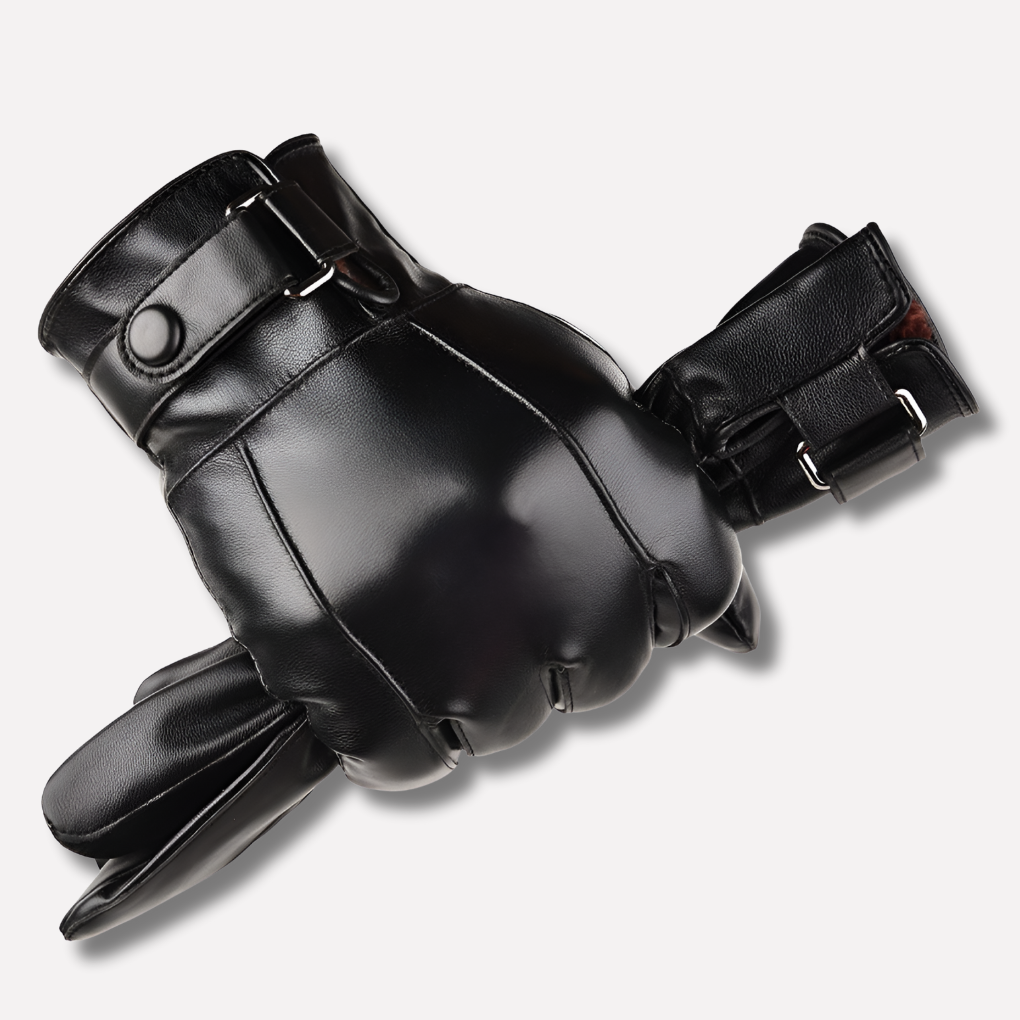 Men's classic black leather winter gloves. Warm, insulated, and perfect for driving in cold weather conditions.