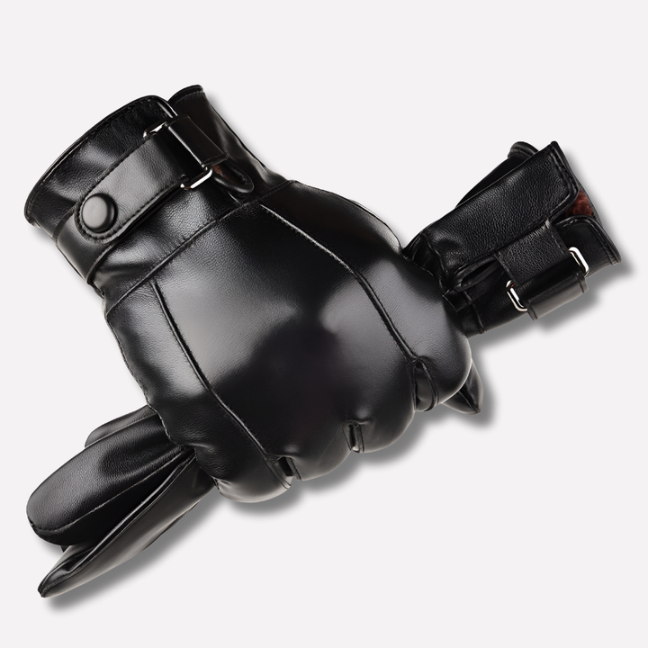Men's classic black leather winter gloves. Warm, insulated, and perfect for driving in cold weather conditions.