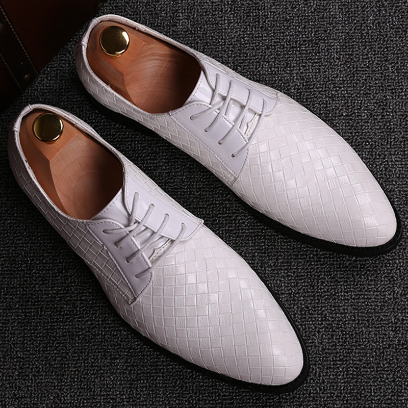 Stylish men's leather dress shoes with secure lace-up closure, perfect for any occasion.