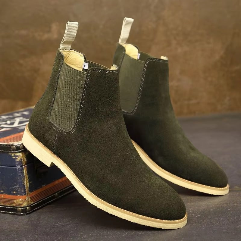 Durable all-weather men's slip-on boots with a smooth, suede-like exterior and durable sole.