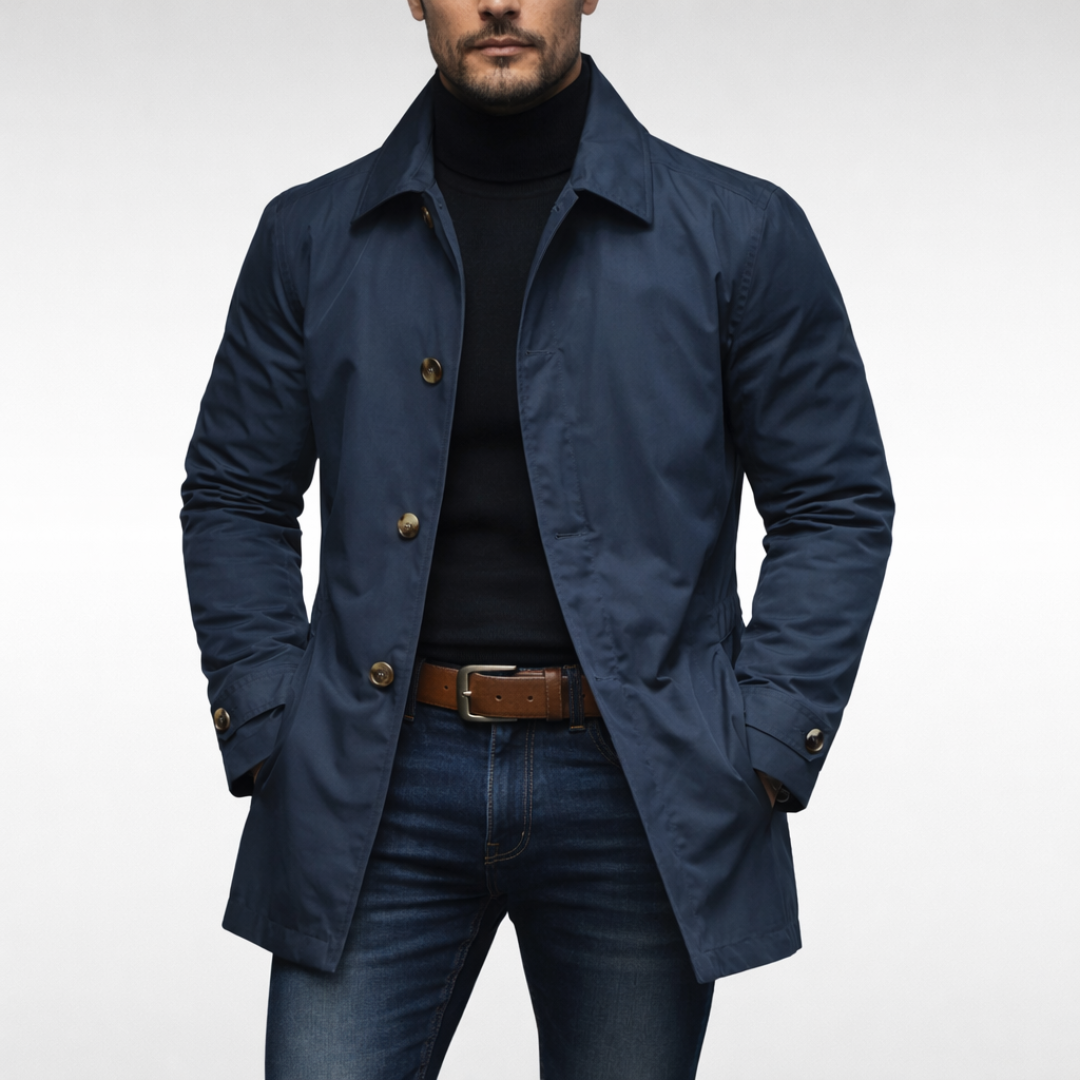 Elegant men's classic car coat, a versatile hip-length jacket for smart casual, business wear, and cold weather fashion.