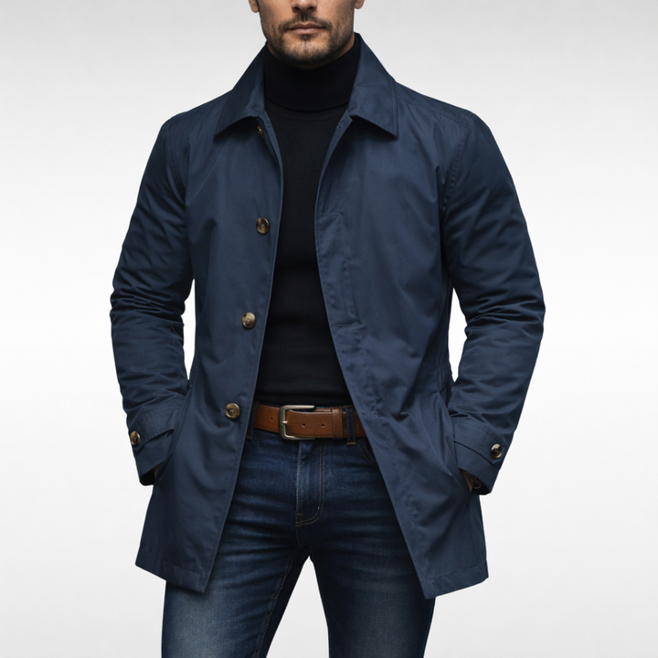 Elegant men's classic car coat, a versatile hip-length jacket for smart casual, business wear, and cold weather fashion.