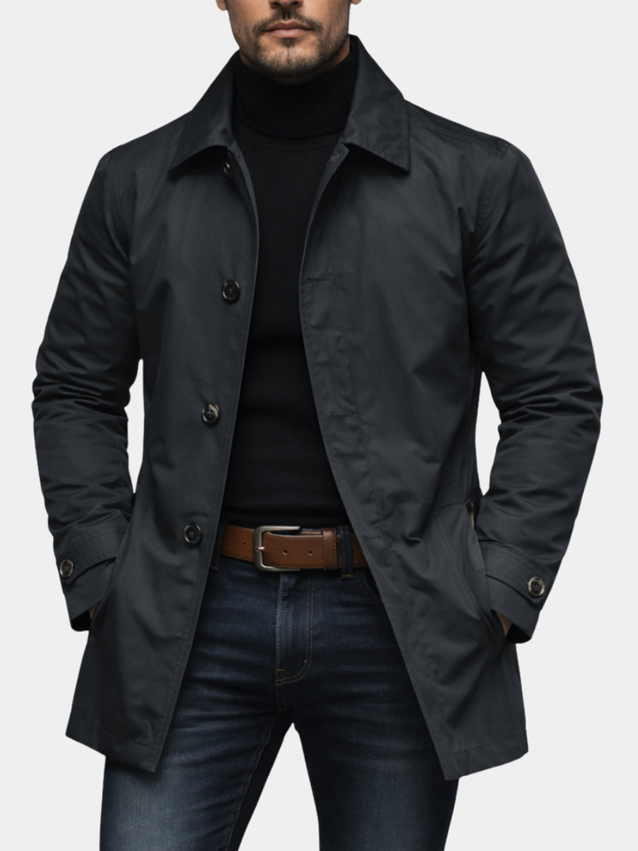 Classic men's car coat, durable and warm outerwear ideal for winter, smart casual, and business wear.