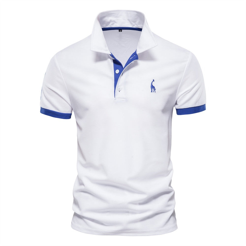 Stylish Men's Polo Shirt features a classic contrast collar & short sleeves, ideal for smart casual fashion.