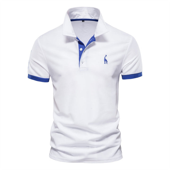Stylish Men's Polo Shirt features a classic contrast collar & short sleeves, ideal for smart casual fashion.