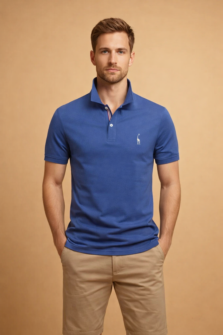 Grey men's polo shirt displayed flat, highlighting its soft fabric and versatile design.