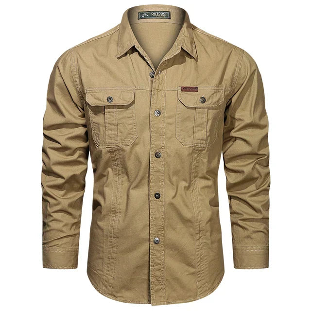 Stylish navy blue men's cargo shirt with a classic fit, ideal for everyday casual wear.