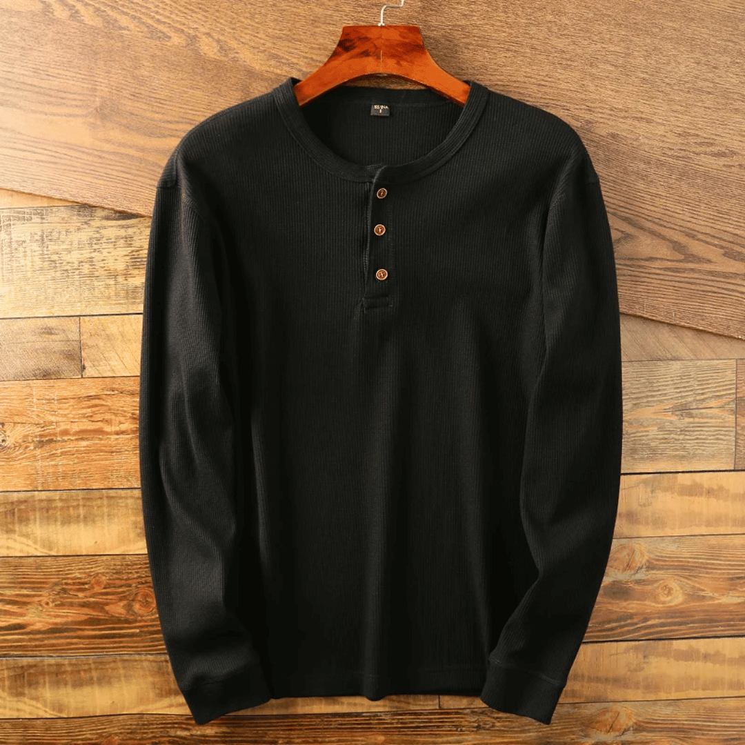 Versatile men's fashion henley t-shirt, ideal as a layering piece or worn alone.