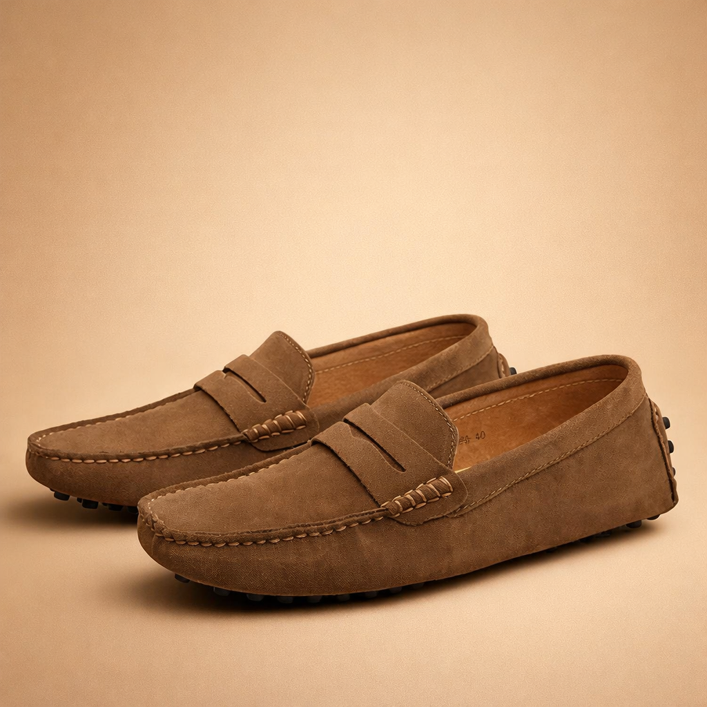 Men's classic Italian suede loafers, elegant slip-on casual shoes
