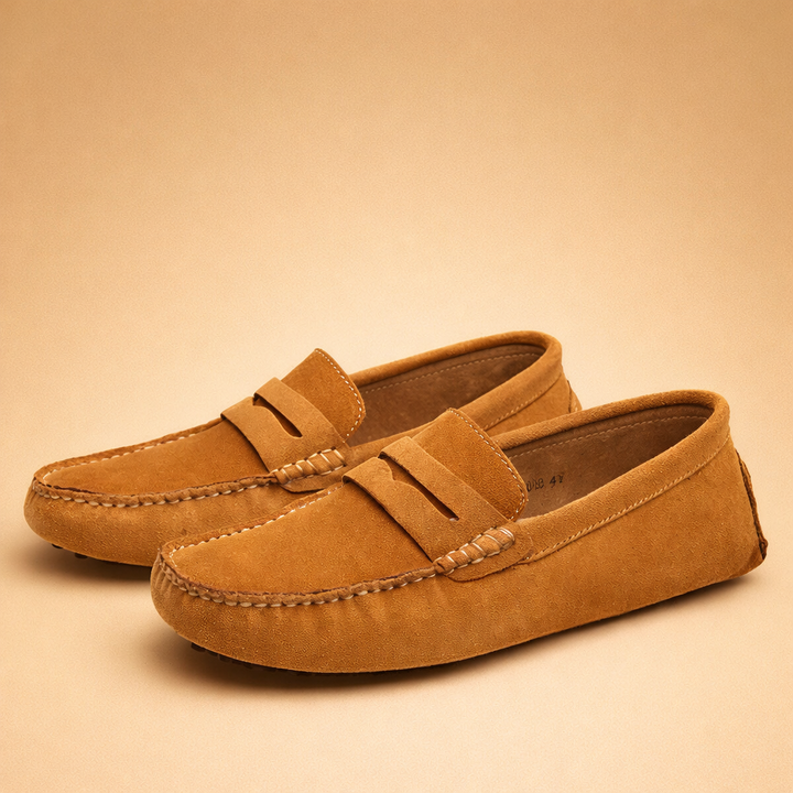 Stylish brown suede loafers for men, comfortable slip-on casual shoes