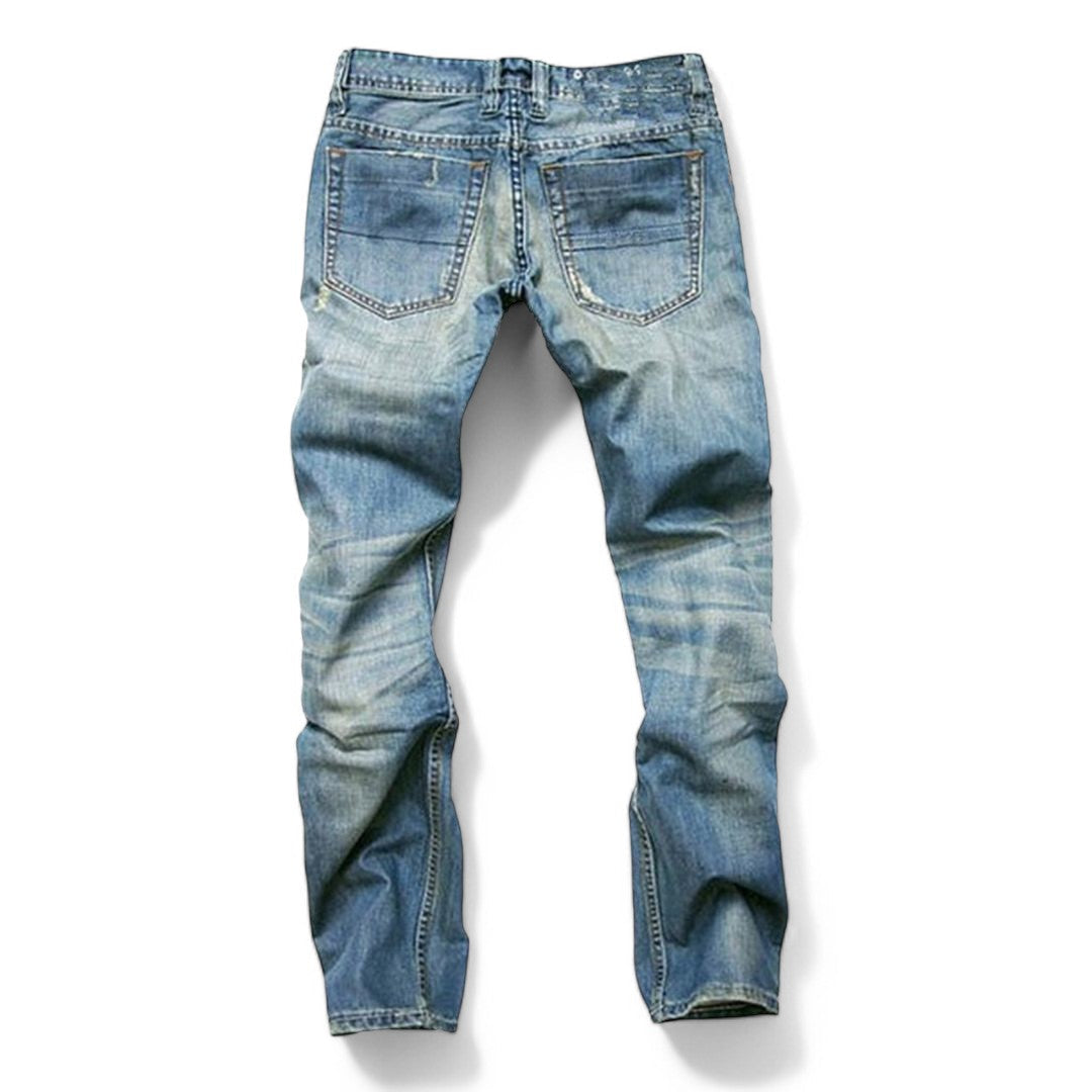 Comfortable men's straight leg denim jeans. Classic fit pants designed for daily casual wear & long-lasting style.